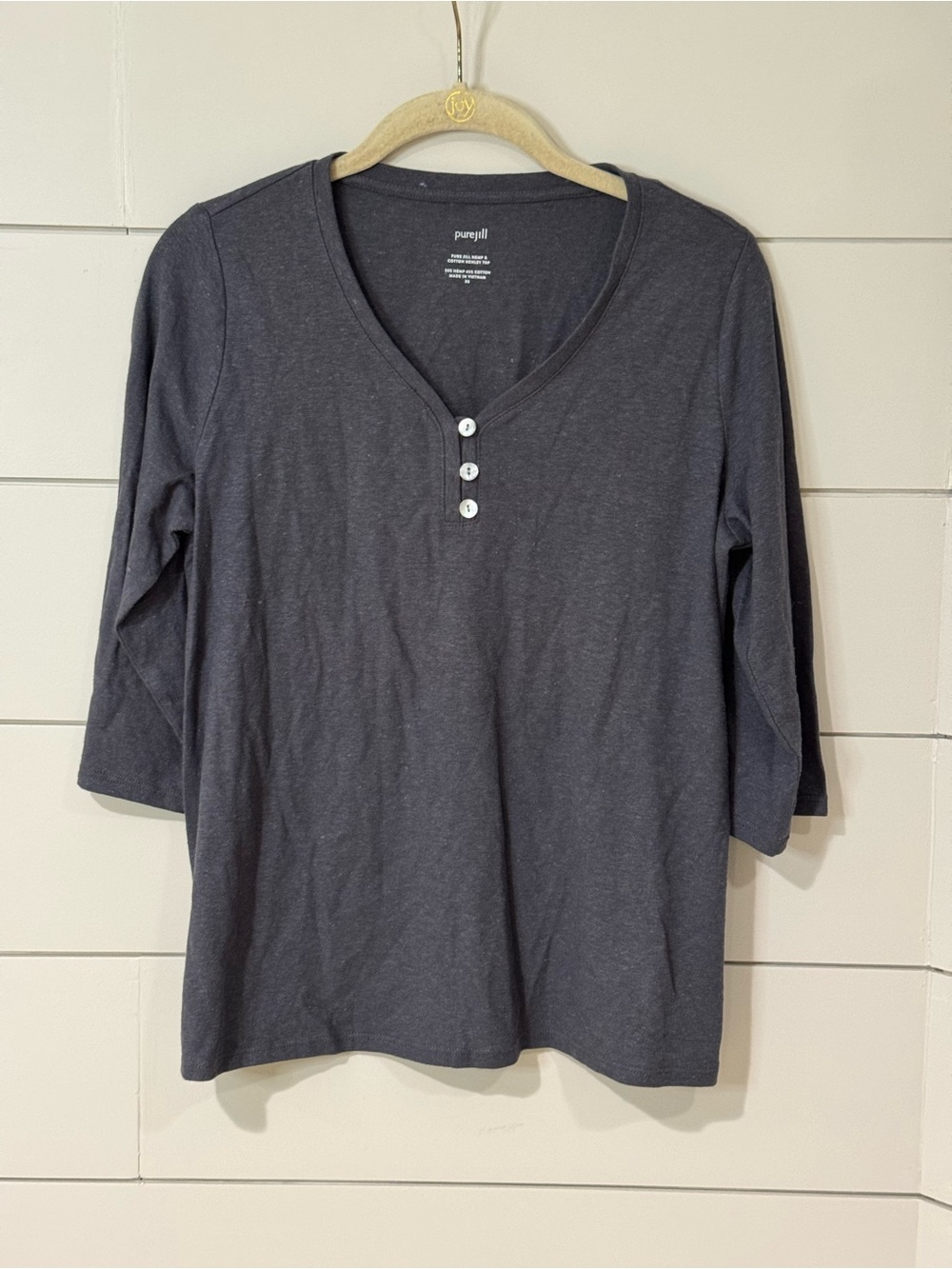 NEW Pure Jill Charcoal Hemp & Cotton Henley Top Size XS